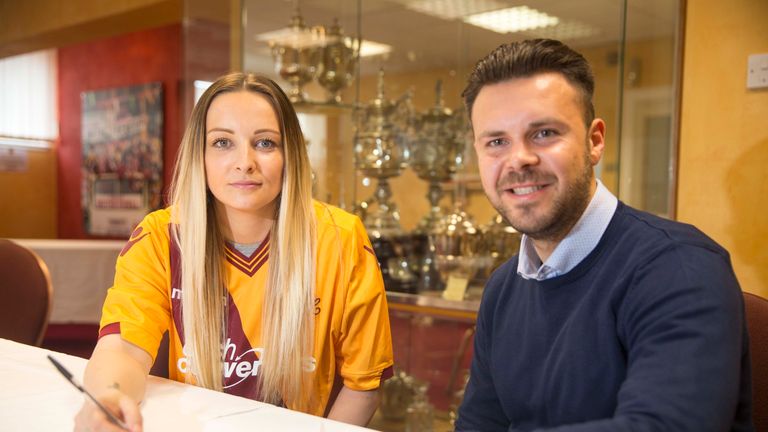 Suzanne Grant with Graeme McArthur, manager of Motherwell Ladies F.C. Picture by Jeff Holmes / jshpix.co