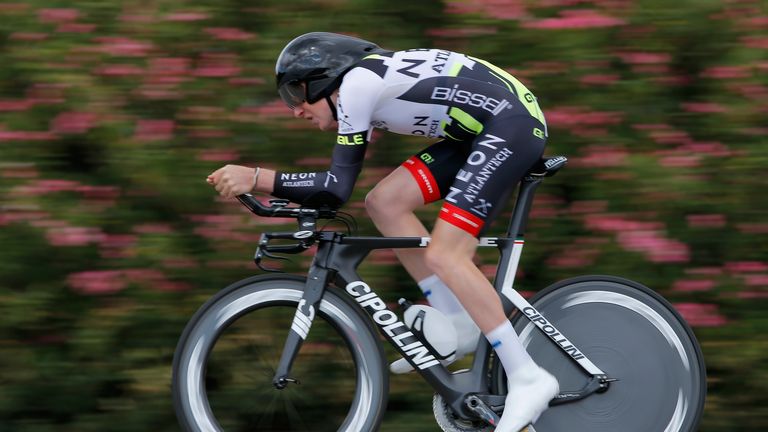 Tao Geoghegan Hart of Great Britain riding for Axeon Cycling races to 17th place in the individual time trial during stage six of t