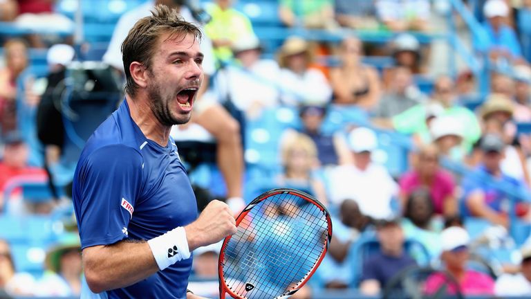 Stan Wawrinka reacts after winning a tie breaker to end the second set against Borna Coric in Cincinnati