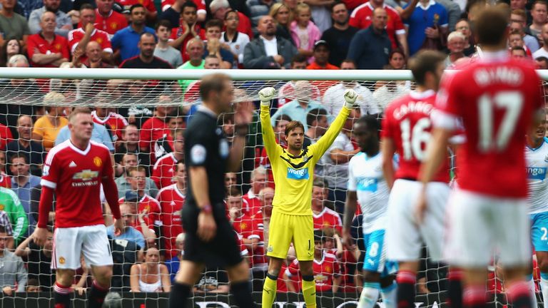 Newcastle goalkeeper Tim Krul celebrates at full-time