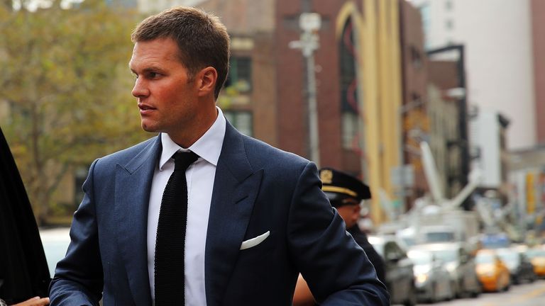 Tom Brady of the New England Patriots arrives at federal court to contest his four game suspension. 