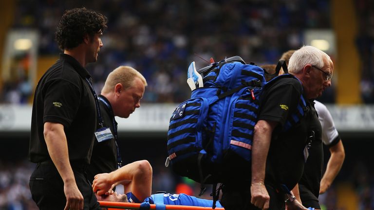 Tom Cleverley of Everton is treated after picking up an injury on Saturday 