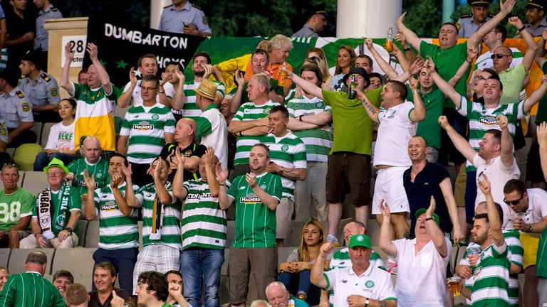 05/08/15 UEFA CHAMPIONS LEAGUE 3RD QUALIFIER 2ND LEG .  QARABAG FK V CELTIC .  TOFIQ BAHARMOV STADIUM - BAKU .  Celtic fans