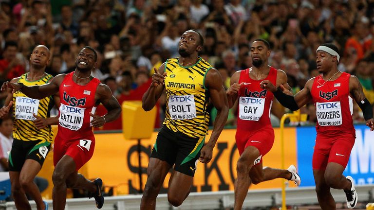  Usain Bolt of Jamaica wins gold in the Men's 100 metres final during day two of the 15th IAAF World Athletics Championships