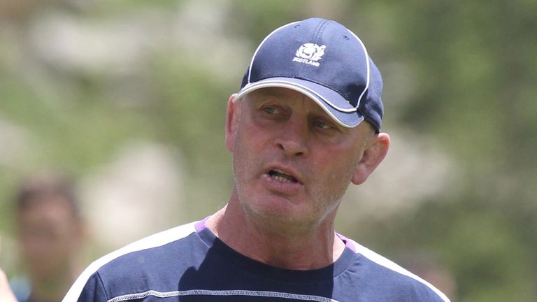 New Zealander Vern Cotter coaches the Scottish rugby union team during a training session in Font-Romeu, a 