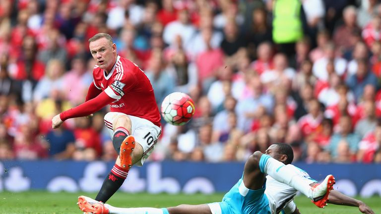 Wayne Rooney has a shot at goal