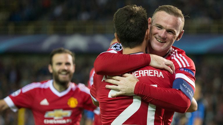 Wayne Rooney  celebrates with Ander Herrera 