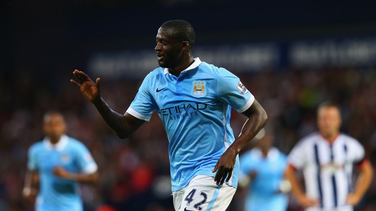 Yaya Toure celebrates City's second goal in the 3-0 win over West Brom