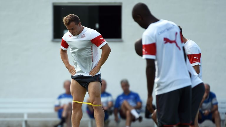 Switzerland's midfielder Xherdan Shaqiri takes part in a training session