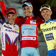 From left, Joaquim Rodriguez, Fabio Aru and Rafal Majka on the final Vuelta a Espana podium