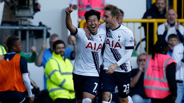 Heung-Min Son celebrates with Christian Eriksen