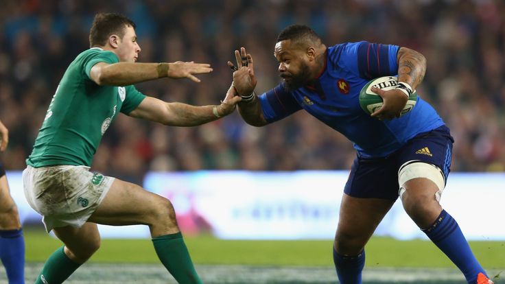 Mathieu Bastareaud fends off Robbie Henshaw during France's Six Nations loss to Ireland last February