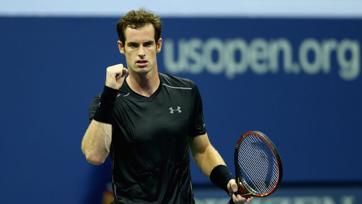 Andy Murray celebrates match point during his first round match against Nick Kyrgios at the US Open