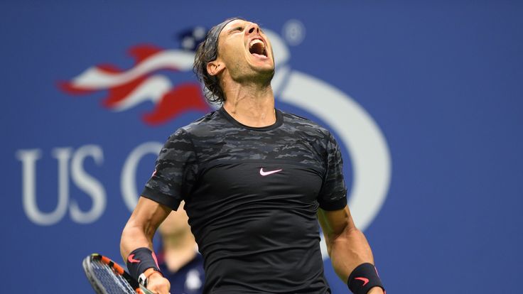 Rafa Nadal of Spain celebrates a point while playing Fabio Fognini during the 2015 US Open