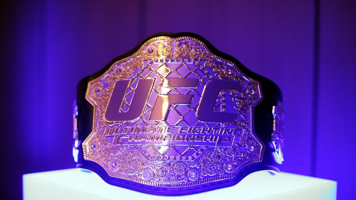 LONDON, ENGLAND - MARCH 6:  The Ultimate Fighting Championship belt on display during the Leaders UFC Breakfast at the Cafe Royal Hotel on March 6, 2014 in