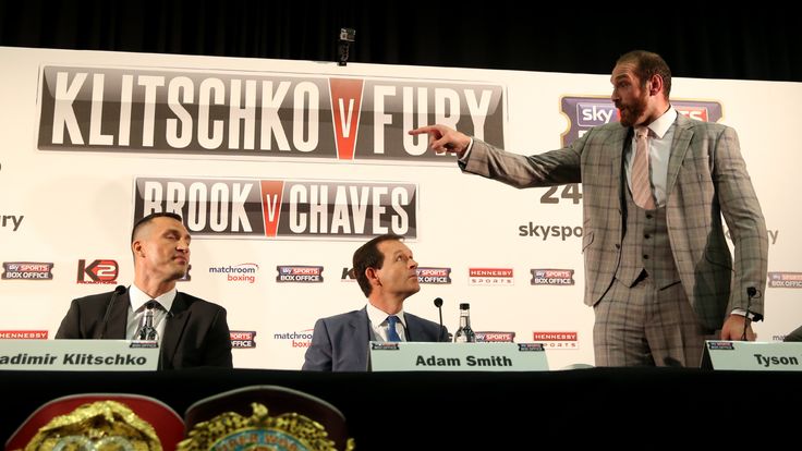 Tyson Fury (R) hurled several insults at Wladimir Klitschko as the pair clashed at a London press conference