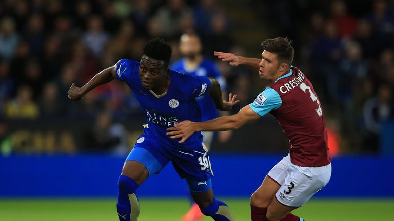 Leicester City's Joe Dodoo skips past the challenge from West Ham United's Aaron Cresswell