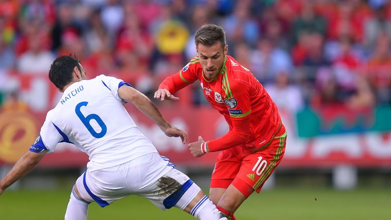 Aaron Ramsey of Wales is tackled by Bibras Natkho of Israel