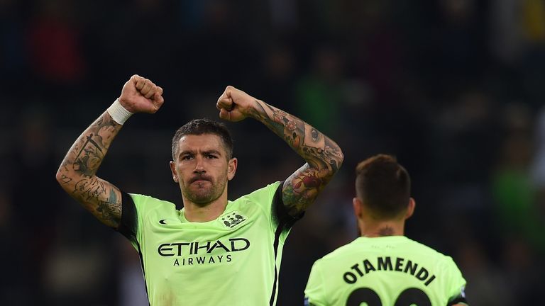 Aleksandar Kolarov celebrates after City sealed a vital three points