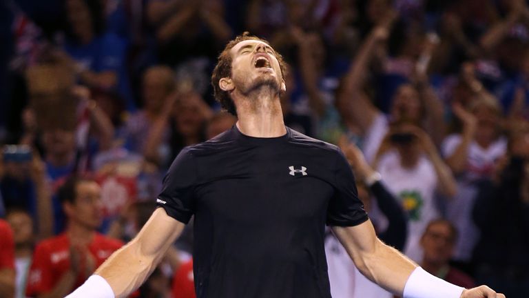 Andy Murray celebrates his victory over Australia's Bernard Tomic in the Davis Cup