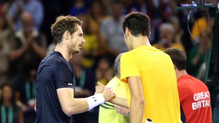 Andy Murray and Bernard Tomic after their Davis Cup semi-final clash
