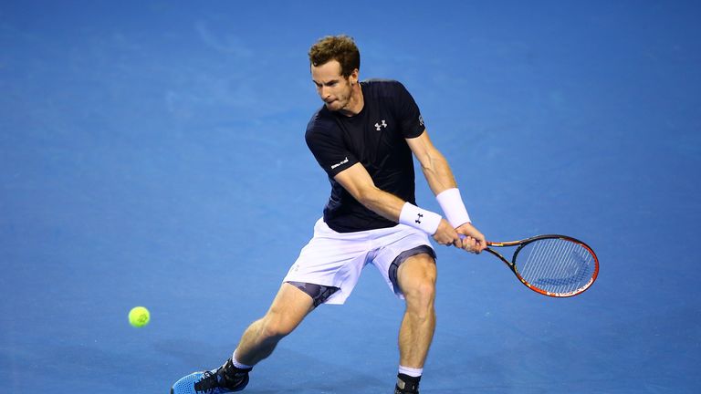 GLASGOW, SCOTLAND - SEPTEMBER 18:  Andy Murray of Great Britain hits a return during Day One of the Davis Cup Semi Final match between Great Britain and Au