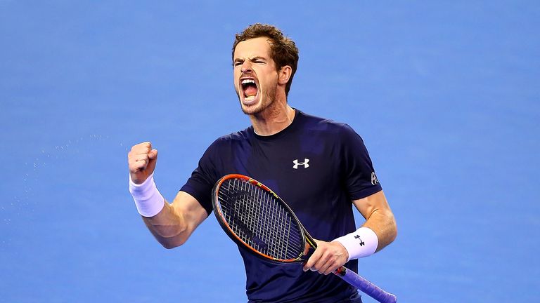 Andy Murray of Great Britain celebrates during Day Two of the Davis Cup Semi Final match between Great Britain and Austr