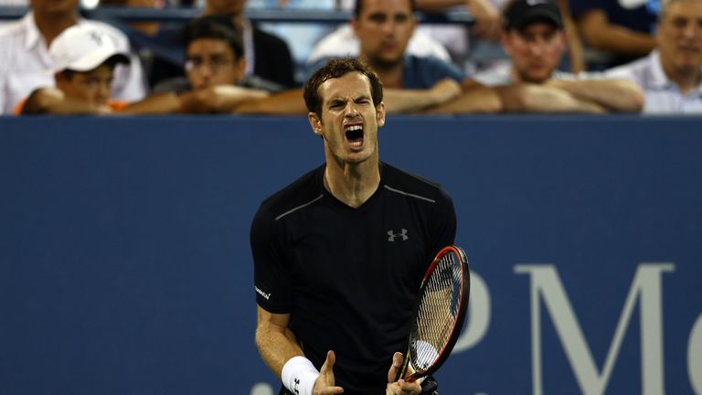 Andy Murray of Great Britain reacts against Kevin Anderson of South Africa