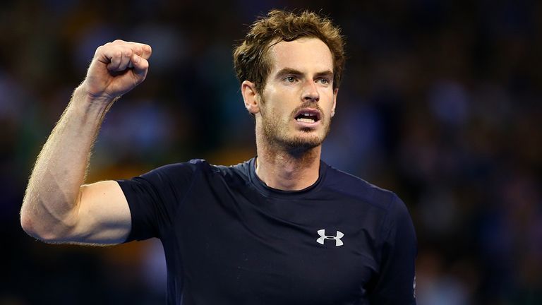 Andy Murray of Great Britain celebrates victory in his match against Thanasi Kokkinakis