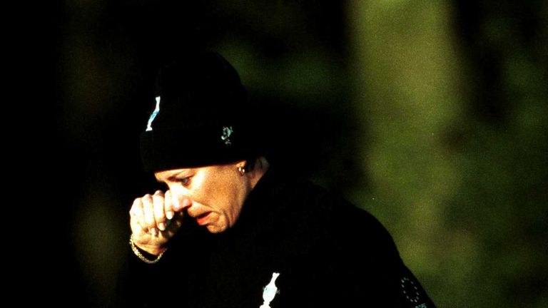 Annika Sorenstam is reduced to tears after being asked to retake a holed pitch at Loch Lomond in 2000