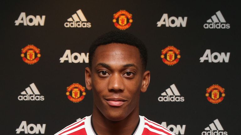 Manchester United unveil new signing Anthony Martial at Aon Training Complex on September 1, 2015 in Manchester, England
