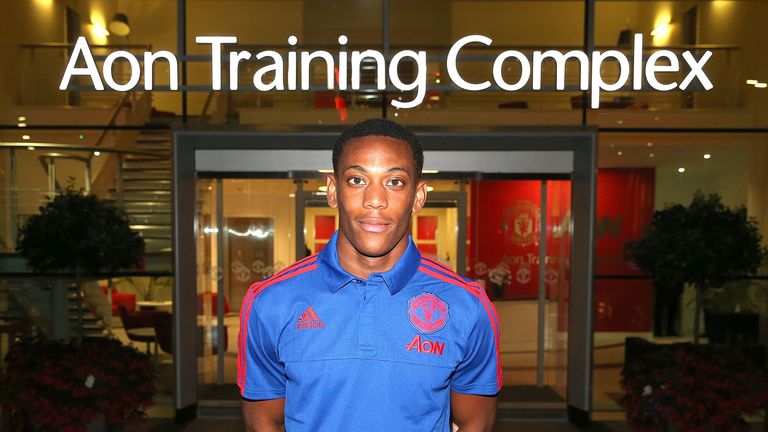 Manchester United unveil new signing Anthony Martial at Aon Training Complex on September 1, 2015 in Manchester, England