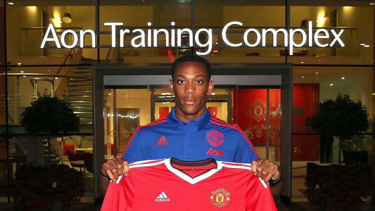 Manchester United unveil new signing Anthony Martial at Aon Training Complex on September 1, 2015 in Manchester, England