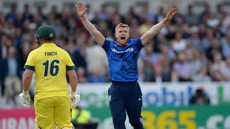 David Willey of England successfully appeals for the wicket of Australian captain Steven Smith during the 4th Royal London 