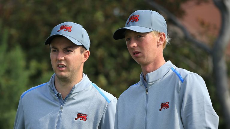 Ashley Chesters (l) and Jimmy Mullen in practice at the Walker Cup