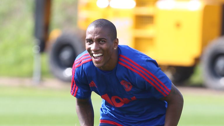 Ashley Young of Manchester United in action during a first team training session