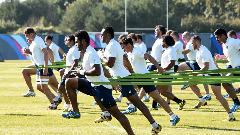Australia team during World Cup training session at Bath University