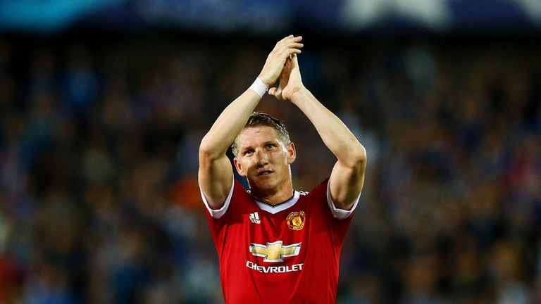 Bastian Schweinsteiger of Manchester United celebrates after the UEFA Champions League qualifying round play off 2nd leg match v Club Brugge