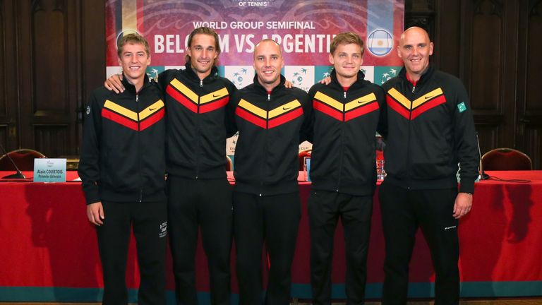 (From L) Belgium's tennis players Kimmer Coppejans, Ruben Bemelmans, Steve Darcis, David Goffin and captain Johan Van Herck 