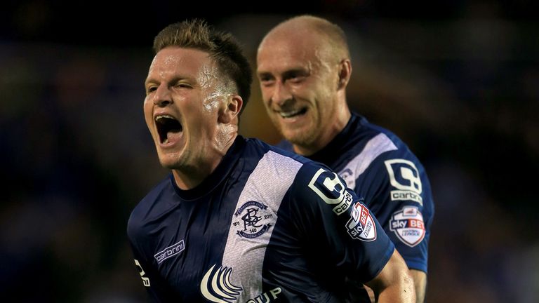 Birmingham City's Stephen Gleeson celebrates scoring his side's first goal of the game during the Sky Bet Championship match at St Andrews, Birmingham.