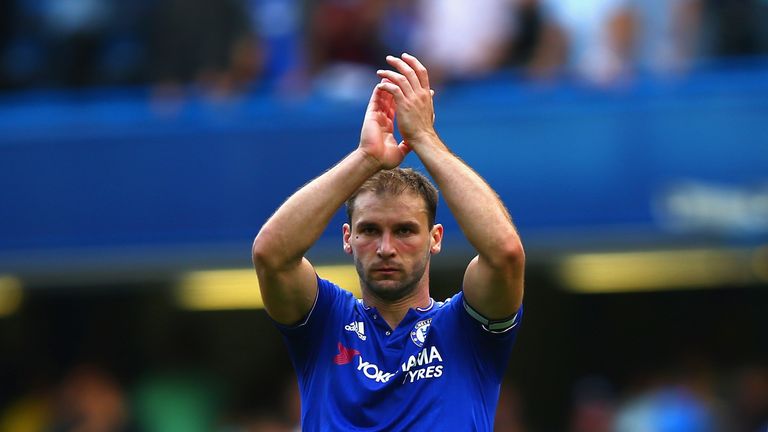 Branislav Ivanovic of Chelsea celebrates his team's 2-0 win in the Barclays Premier League match between Chelsea and Arsena