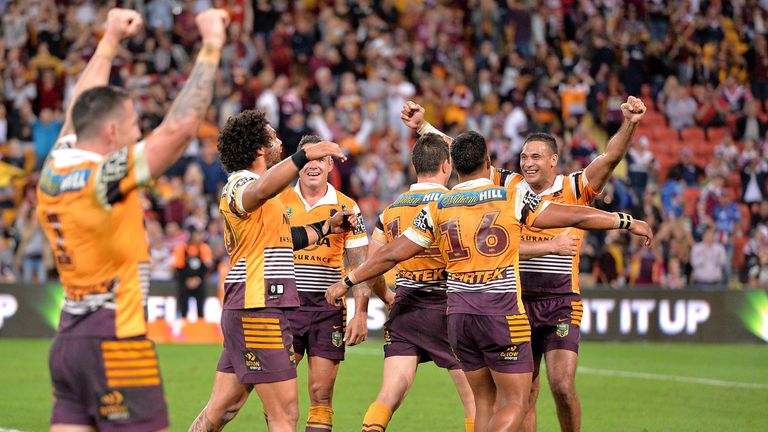 Brisbane Broncos celebrate after reaching NRL grand final 