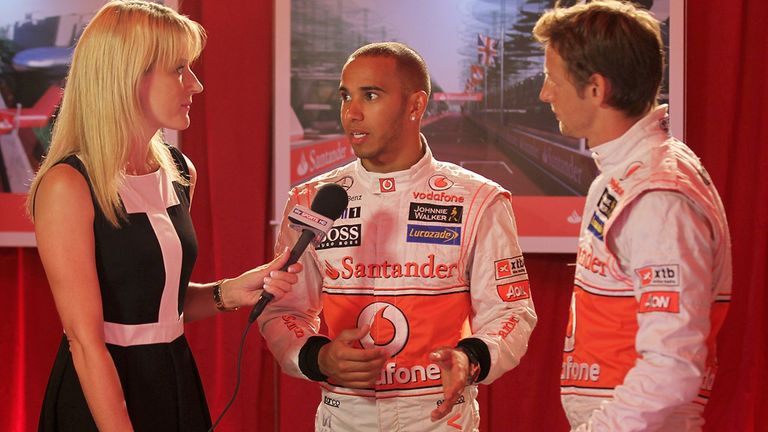 Then McLaren team-mates Hamilton and Button are interviewed by Sky Sports News' Rachel Brookes before the 2012 British GP