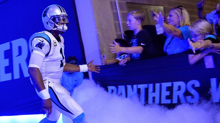 CHARLOTTE, NC - SEPTEMBER 20:  Cam Newton #1 of the Carolina Panthers takes the field for a game against the Houston Texans at Bank of America Stadium on S