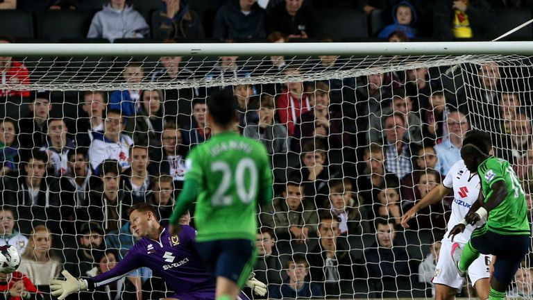 Southampton's Sadio Mane scores his side's third goal of the game