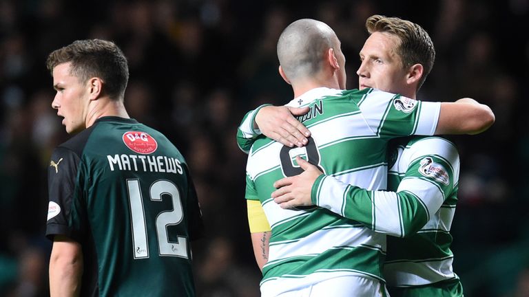 Kris Commons celebrates the opening goal against Raith Rovers
