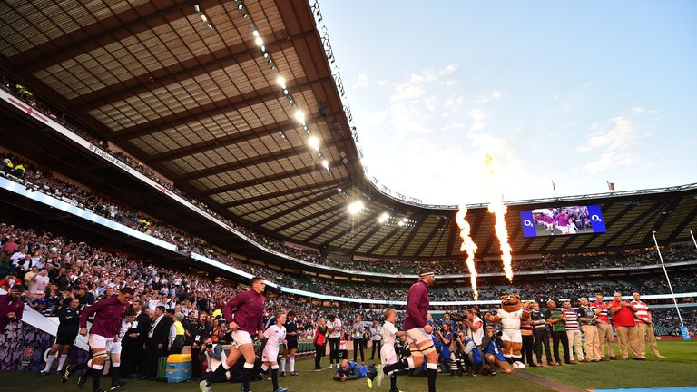 England run out onto the pitch during their QBE International against France at Twickenham