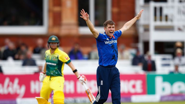 Chris Woakes of England appeals unsuccessfully as Steven Smith of Australia