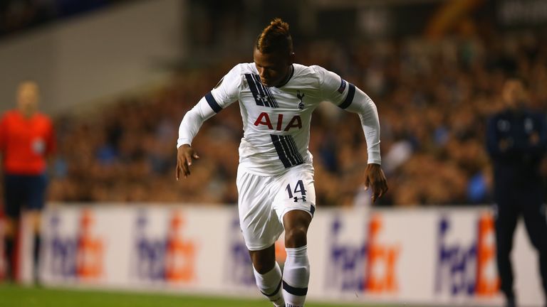 Clinton N'Jie on the ball during the UEFA Europa League Group J match between Tottenham Hotspur FC and Qarabag FK at White Hart Lane on September 17, 2015