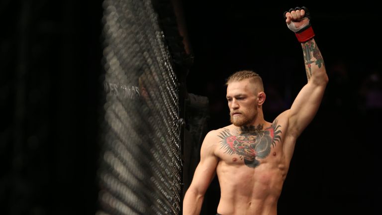 Ireland's Connor McGregor arrives for his 5-Round Featherweight bout against Brazil's Diego Brandao at the UFC Fight Night at the O2 in Dublin.